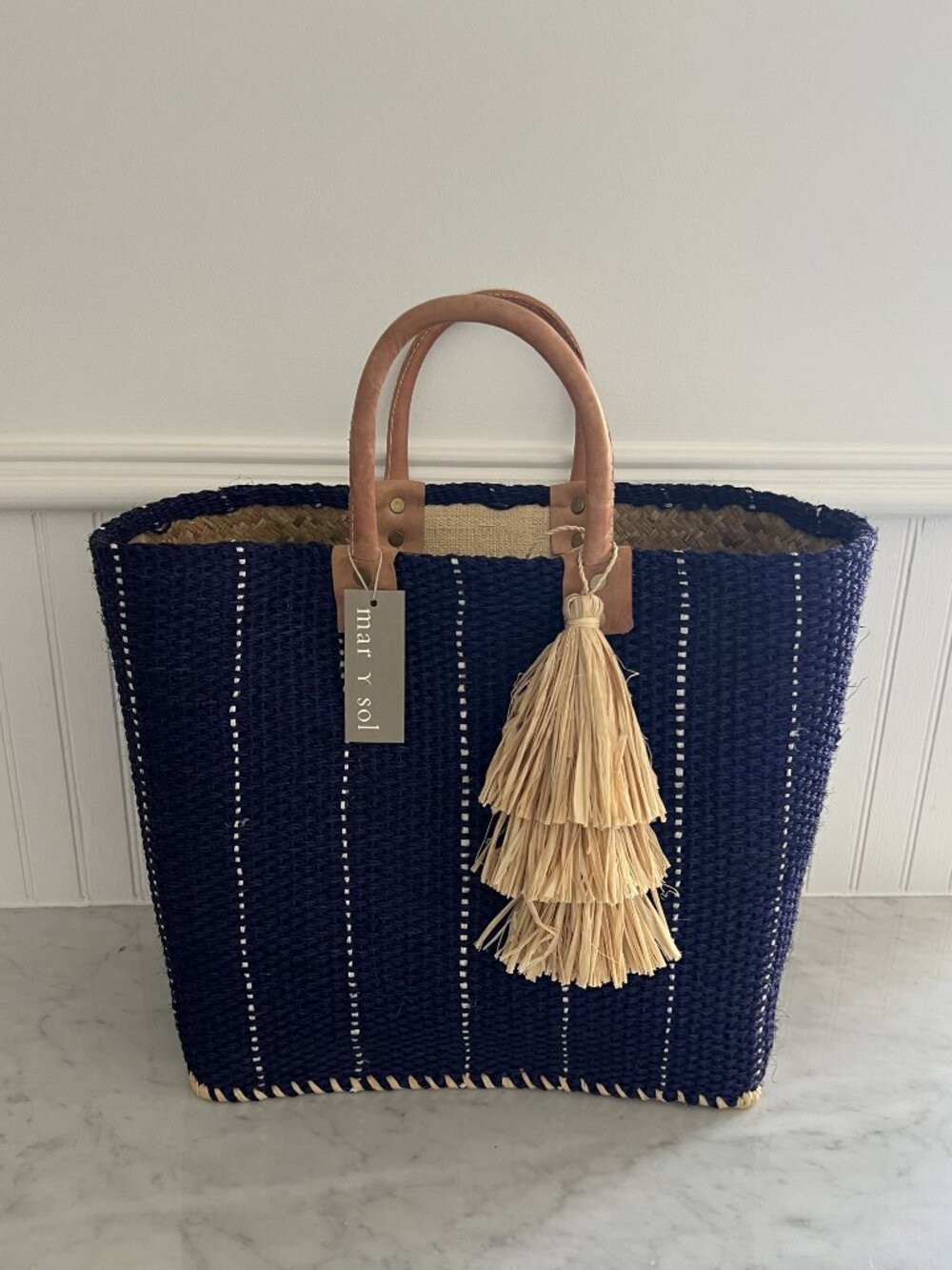 Mar Y Sol Navy Woven Tote with Tassel